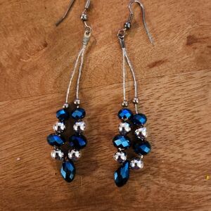 Chic Blue and Silver Beaded Earrings